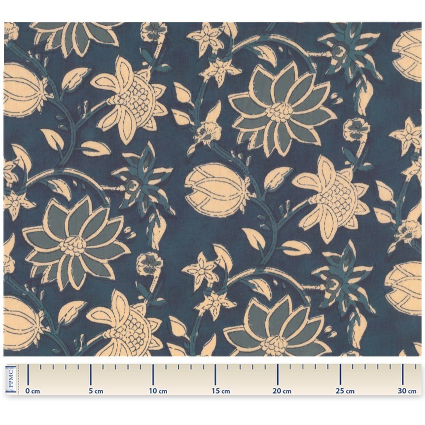 Cotton fabric ex2513 denim blue indian flower