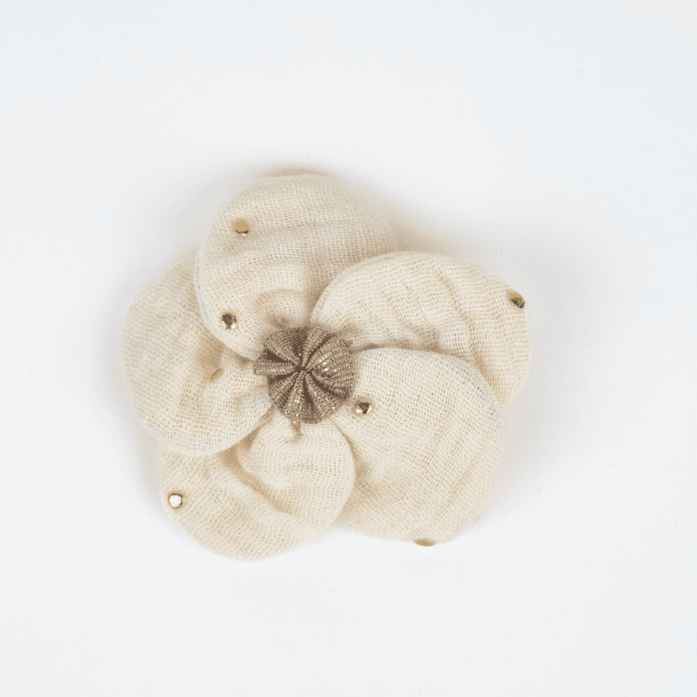 Flower petal hair slide small  gaze pois or écru
