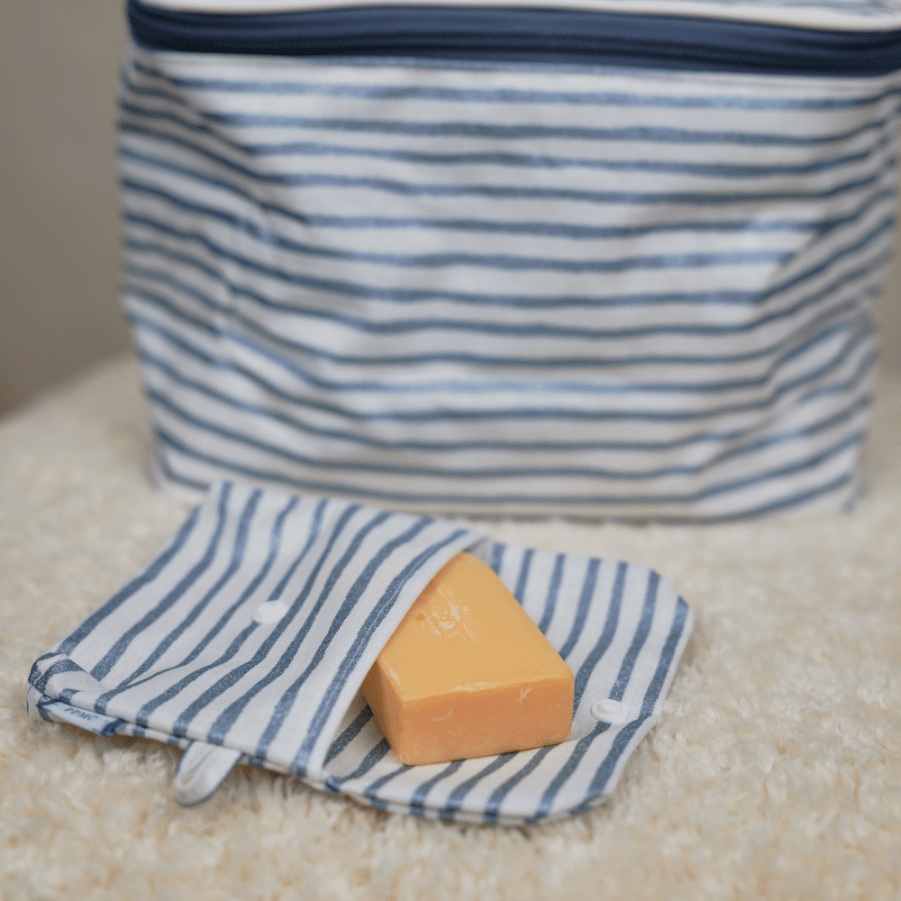 Soap Pouch striped blue gray glitter