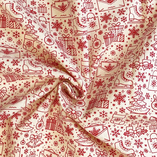 Cotton fabric ex2554 christmas red ecru jumble
