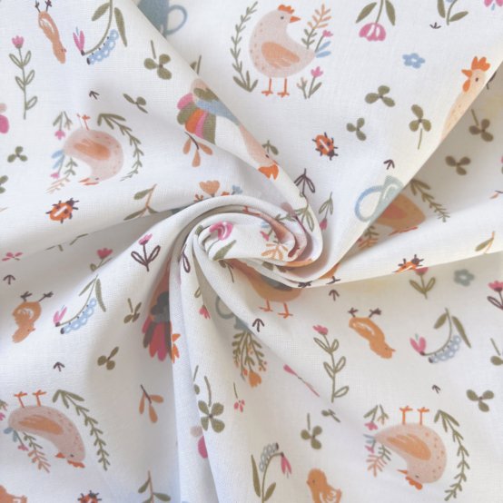Cotton fabric ex2633 multicolored chickens