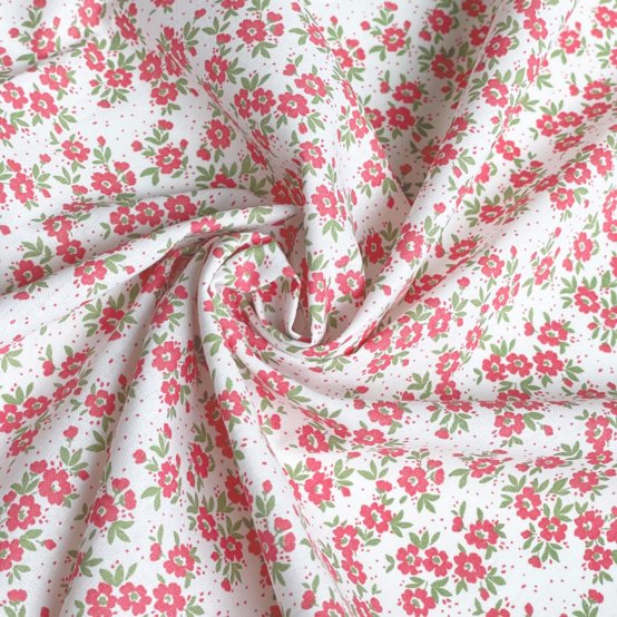 Cotton fabric ex2601 red dotted flowers