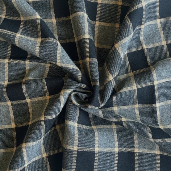Flannel fabric black and sand tartan