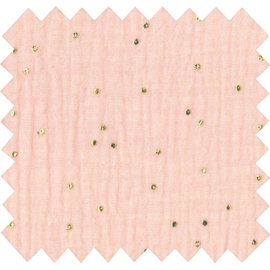 Cotton Fabric gaze pois or rose