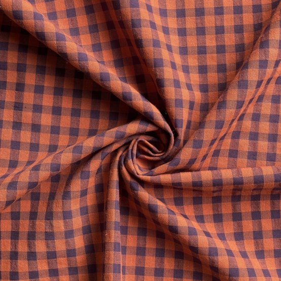 Cotton fabric plum caramel gingham