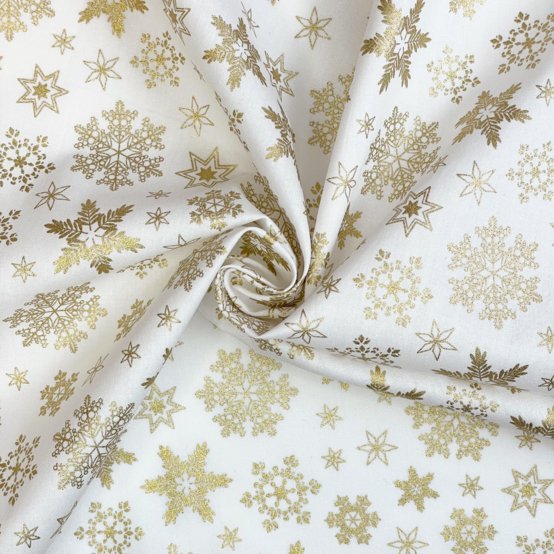 Cotton fabric ex2558 christmas ivory gold star snowflakes