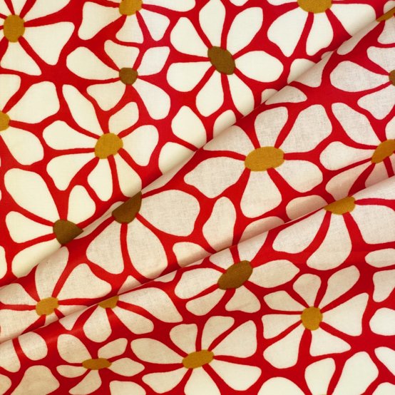 Coated fabric ex2524 red petals gold heart