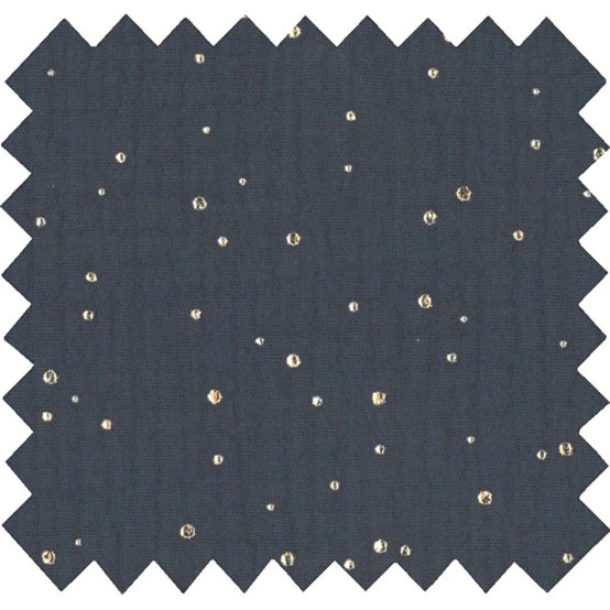 Cotton Fabric gaze pois or marine