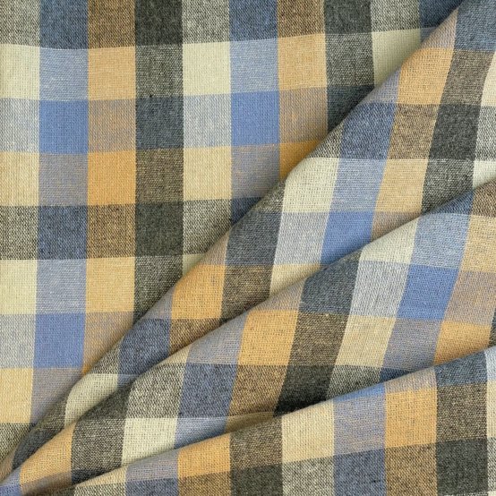 Cotton fabric ex2551 camel blue tartan checks