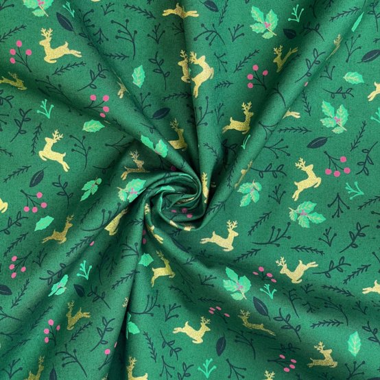 Cotton fabric ex2560 christmas mini green deer
