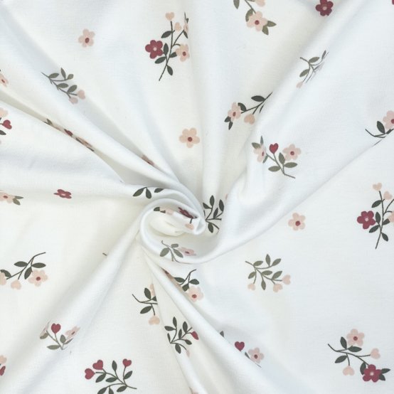 Jersey fabric ivory rust bouquet