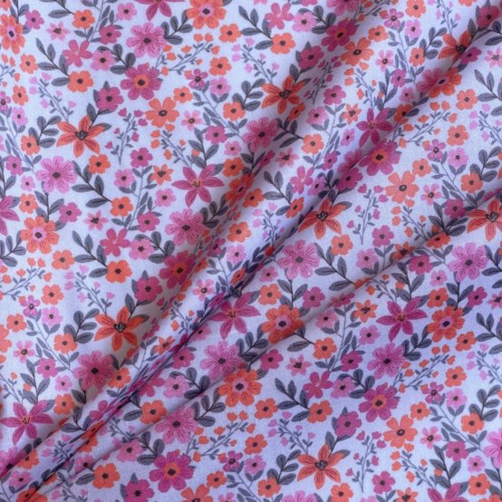 Coated fabric ex2649 fleuri ciel rose orange