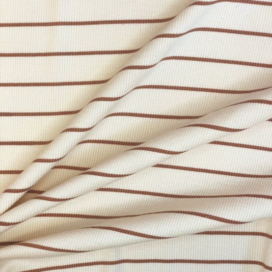 Jersey fabric ribbed caramel stripes
