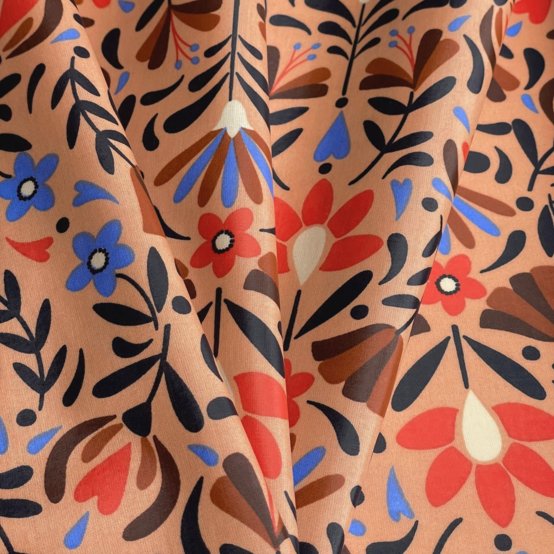 Coated fabric ex2574 caramel vintage flower