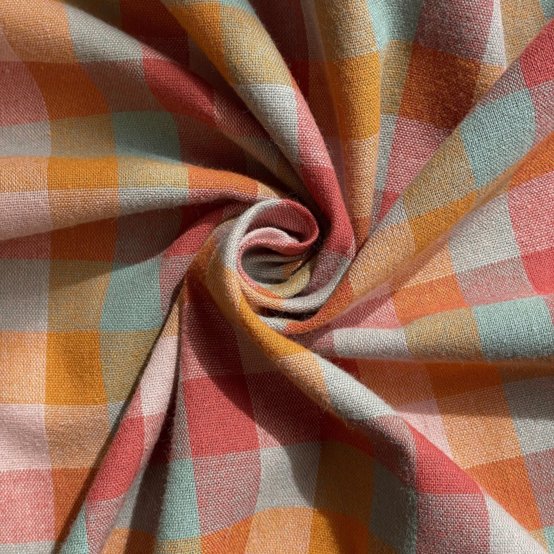 Cotton fabric ex2552 rust green tartan checks