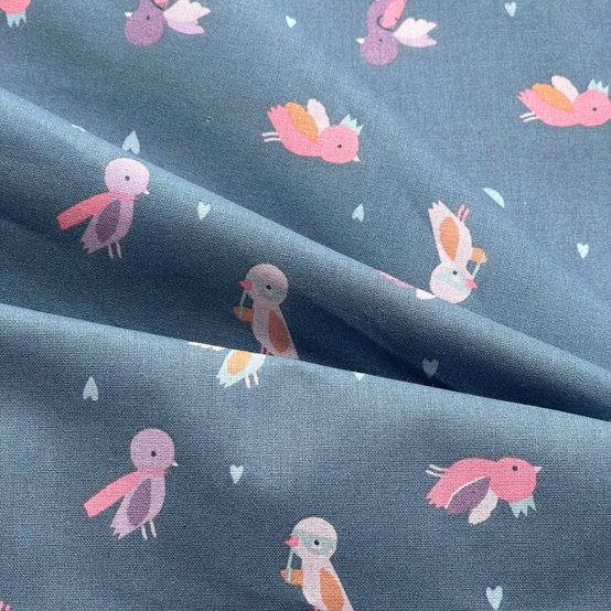 Cotton fabric ex2475 pioupiou blue heart