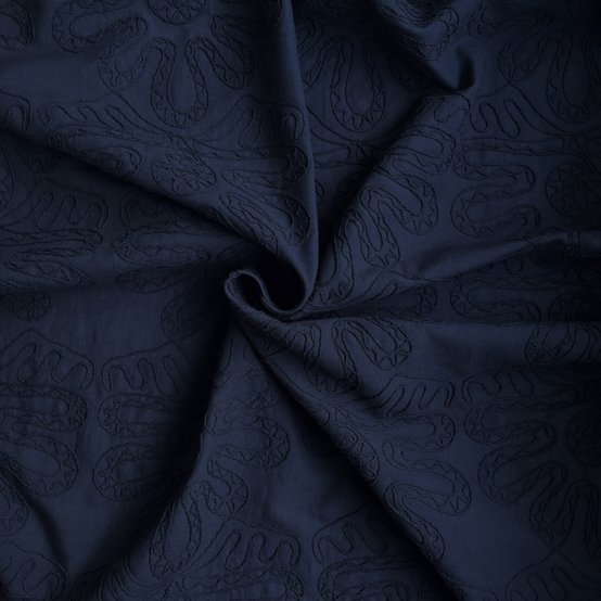 Cotton fabric ex2618 navy embroidery