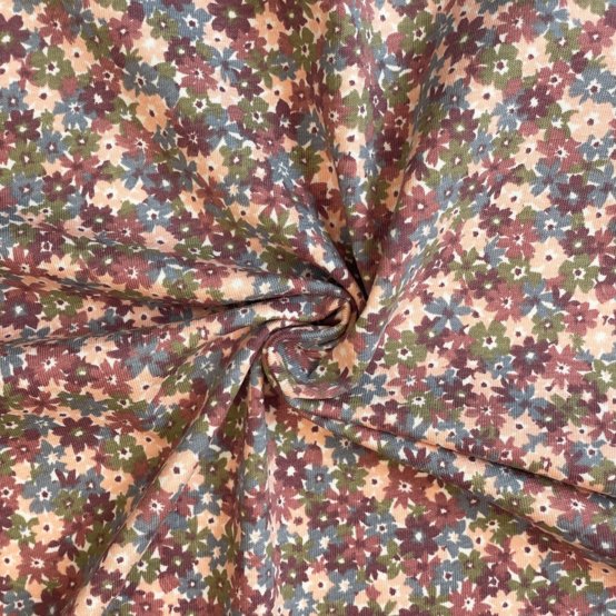Jersey fabric plum blue flowers