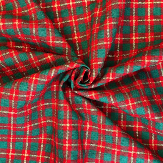 Cotton fabric ex2553 christmas tartan small lurex checks
