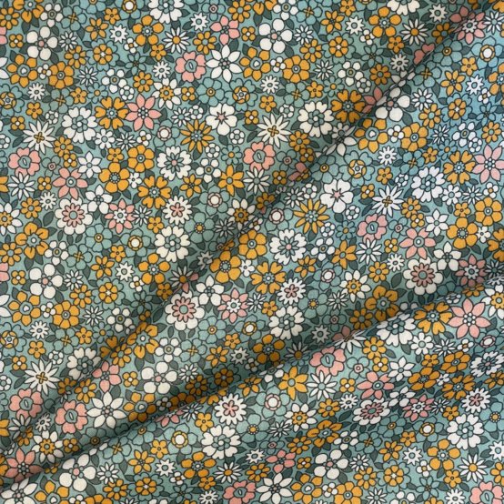 Coated fabric ex2503 floral retro blue pink