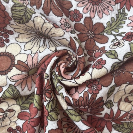 Cotton Fabric ex2635 floral retro terracotta gauze