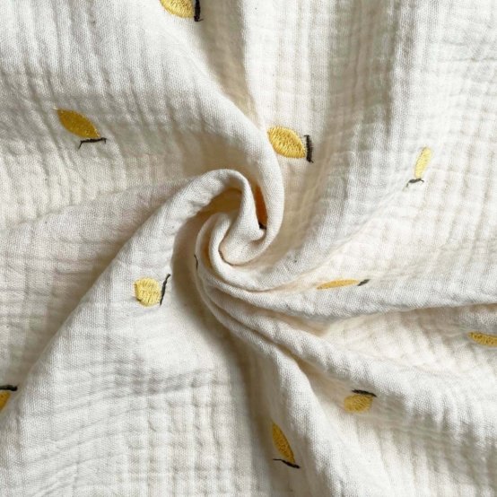 Cotton Fabric ex2625 off-white gauze embroidered lemons