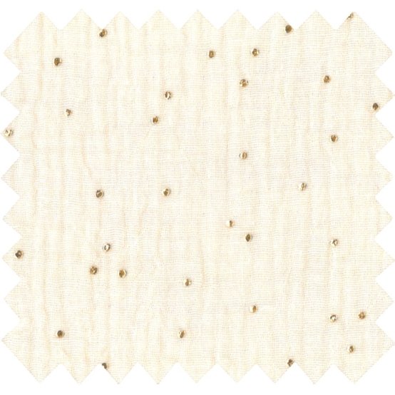 Cotton Fabric gaze pois or écru