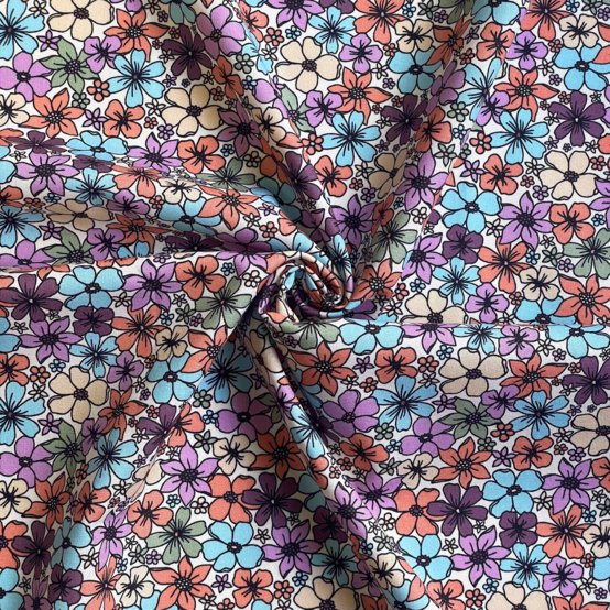 Cotton fabric ex2619 turquoise plum vintage flower