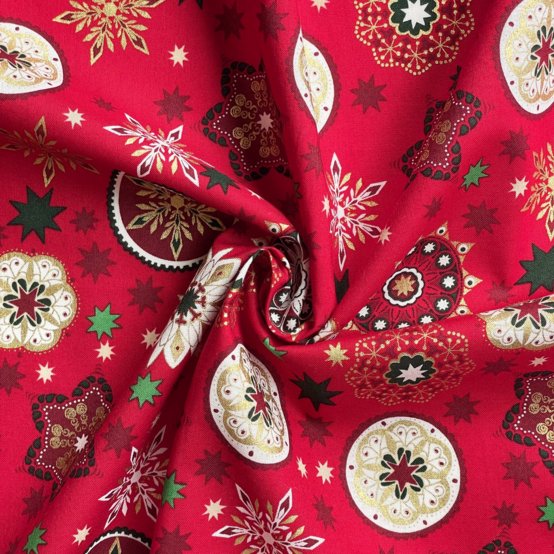 Cotton fabric ex2654 gold red christmas mandala