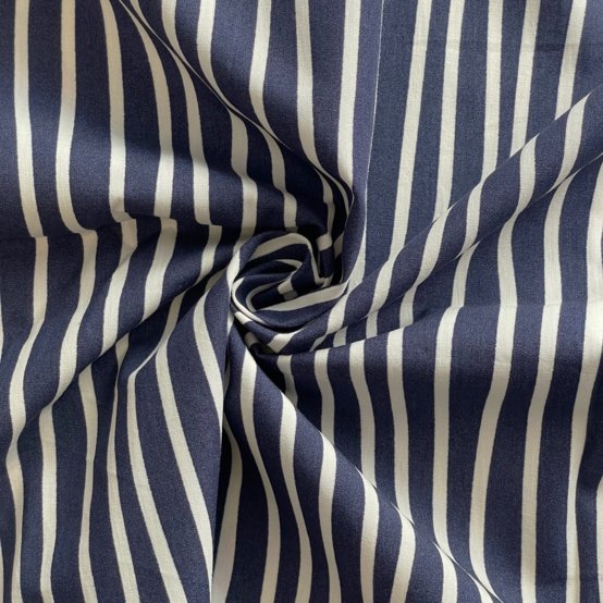 Cotton fabric striped  ivory navy