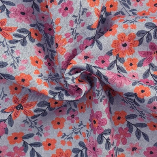 Cotton fabric ex2649 fleuri ciel rose orange
