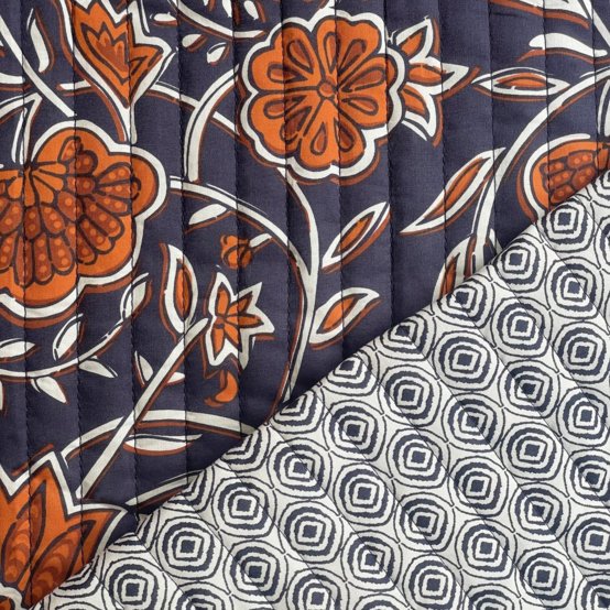 Quilted fabric ex2610 indian navy caramel quilt