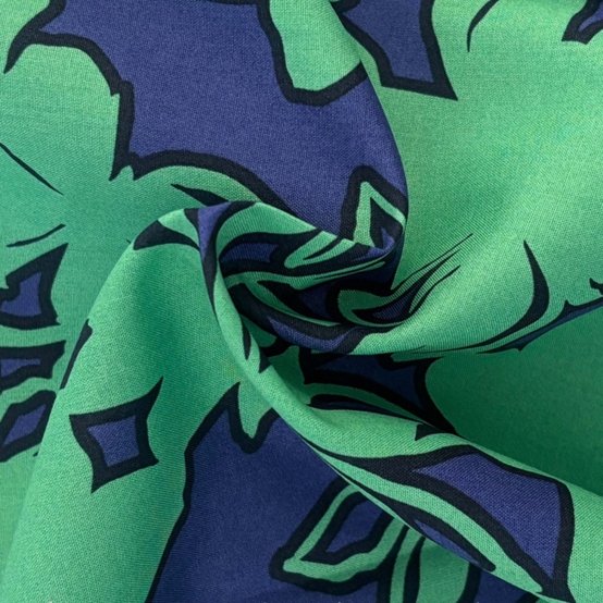 Cotton fabric EX2650 Green-blue silhouettes
