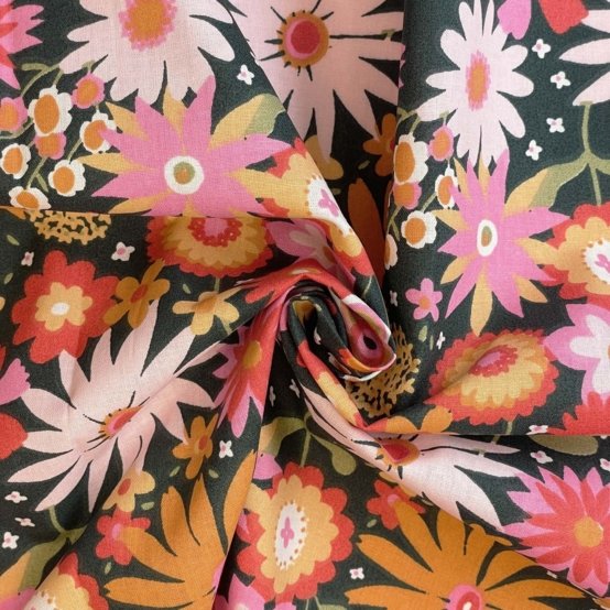 Cotton fabric ex2569 orange green flower