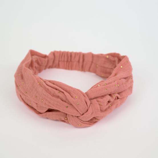 crossed headband gaze pois or rose thé