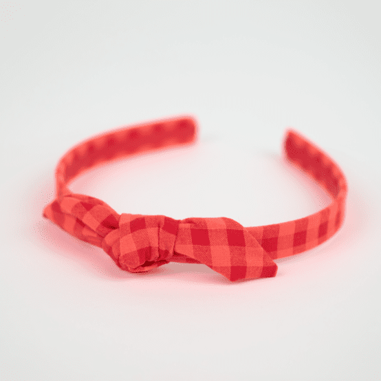 bow headband coral red gingham