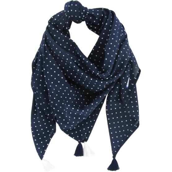 Pom pom scarf navy blue spots