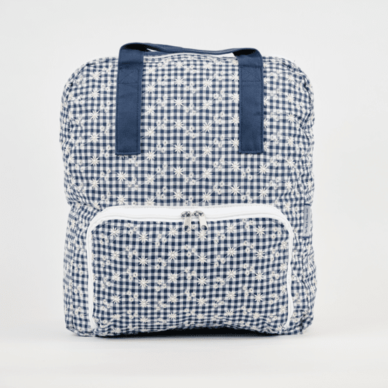 Foldable rucksack Gaby navy embroidered gingham