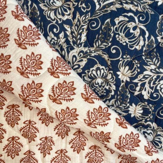 Quilted fabric ex2548 rust blue quilted indian gauze