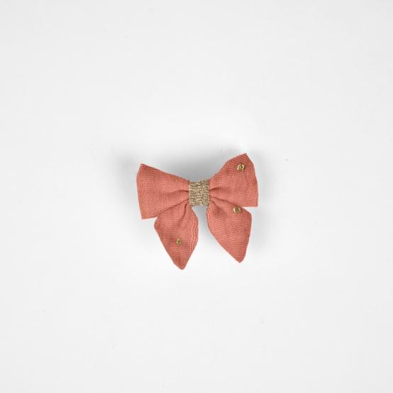 Mini bow tie clip gaze pois or rose blush