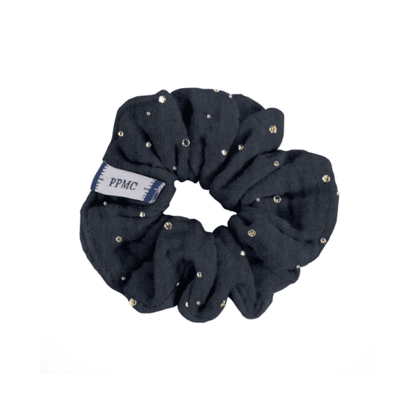 Small scrunchie gaze pois or marine