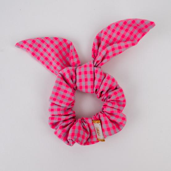 Bunny ear Scrunchie neon pink gingham