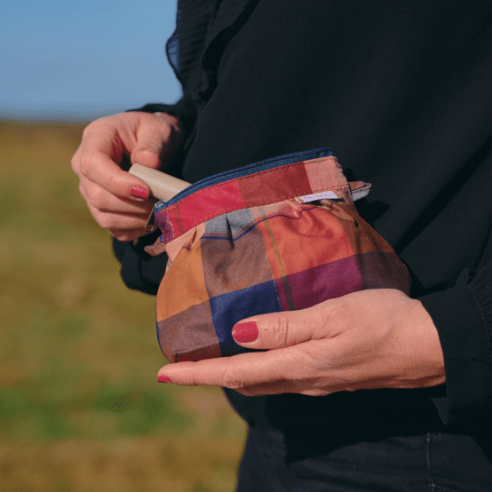 Mini Pleated clutch bag ruby lurex tartan