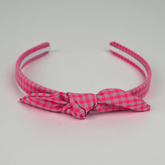 bow headband neon pink gingham