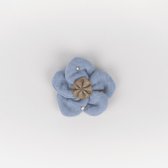 Mini Flower petal hair slide gaze pois or bleu baltique