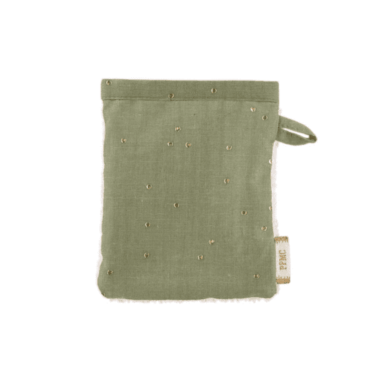 Make-up Remover Glove almond green with golden dots gauze