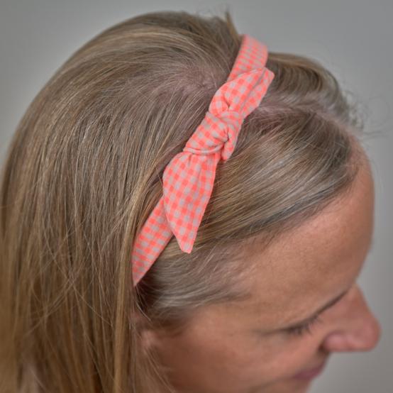 bow headband neon orange gingham