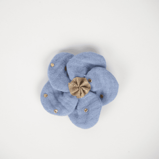 Flower petal hair slide small  gaze pois or bleu baltique