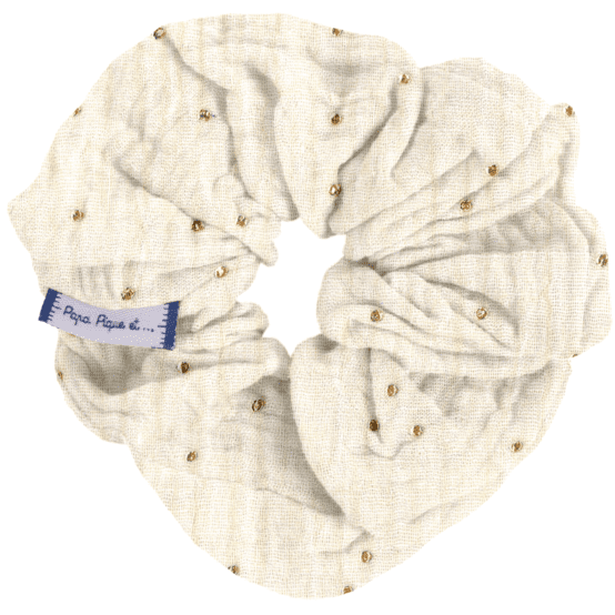 Scrunchie gaze pois or écru