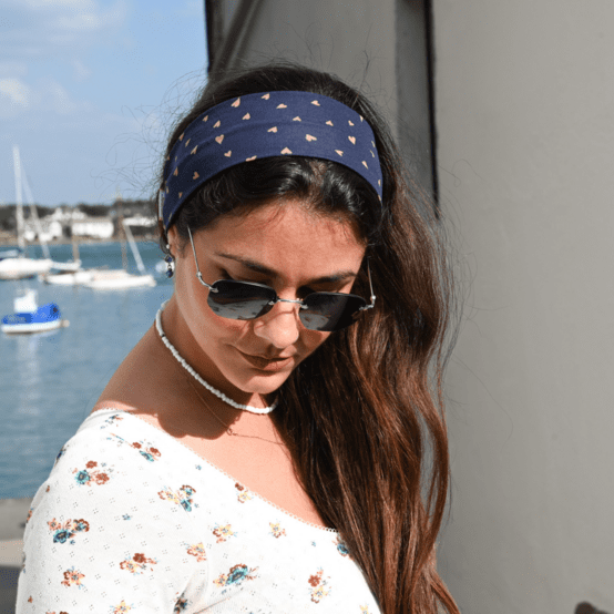 Stretch jersey headband  blue argyle